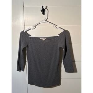 Express Gray Ribbed Knit Top Women's Size S Cropped Scoop Neck Old Money Vibe